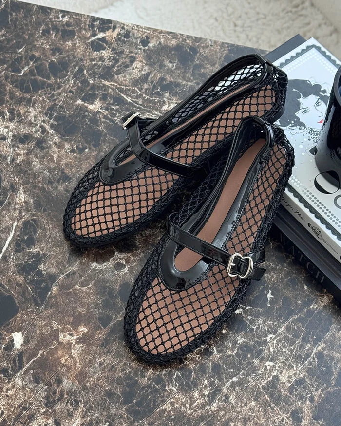 Women's Mesh Ballet Flats with Buckle Strap