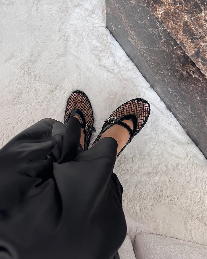 Women's Mesh Ballet Flats with Buckle Strap
