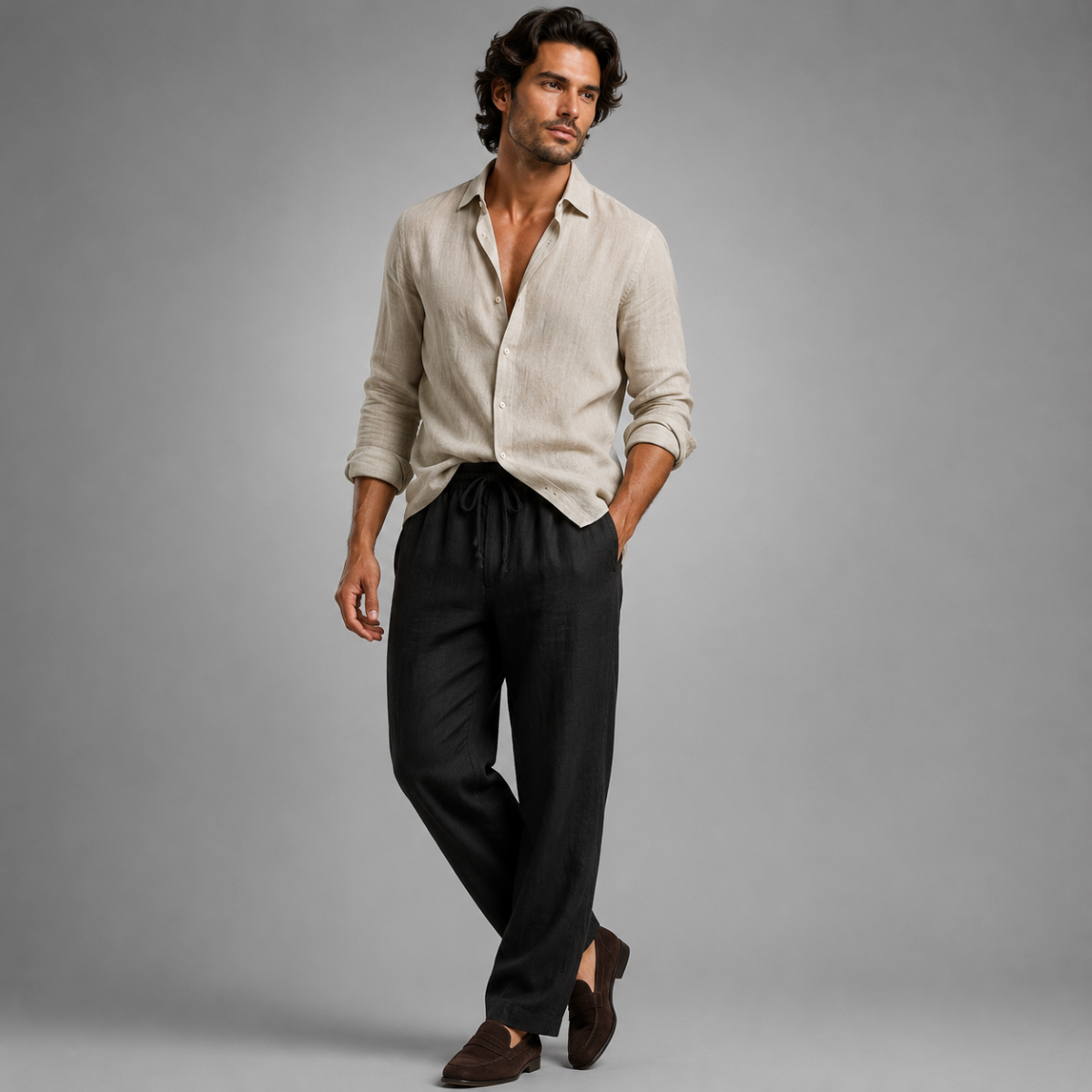 The Circular Quay Men’s Casual Elastic Waist Loose Fit Linen Pants