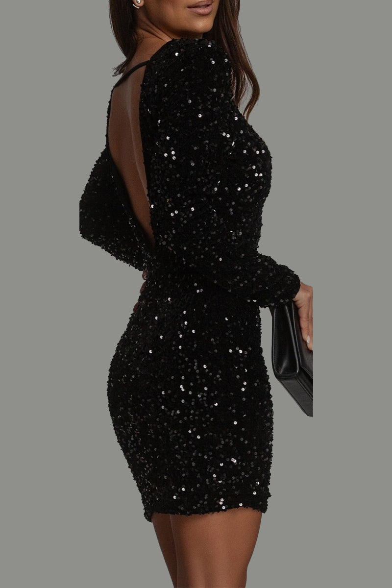 Women's Mini Dress with Sparkle and Open Back
