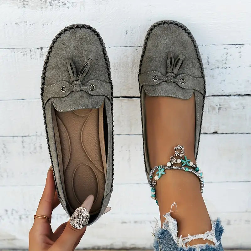Blue Tassel Loafers with Stitching and Flat Sole