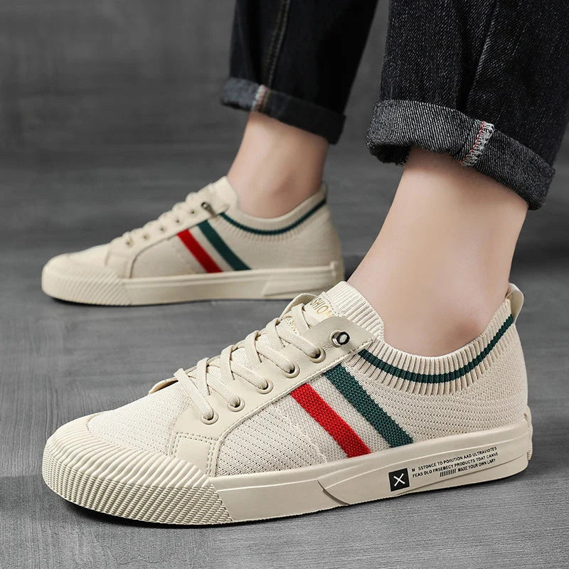 Knit Lace Up Sneakers with Striped Detail
