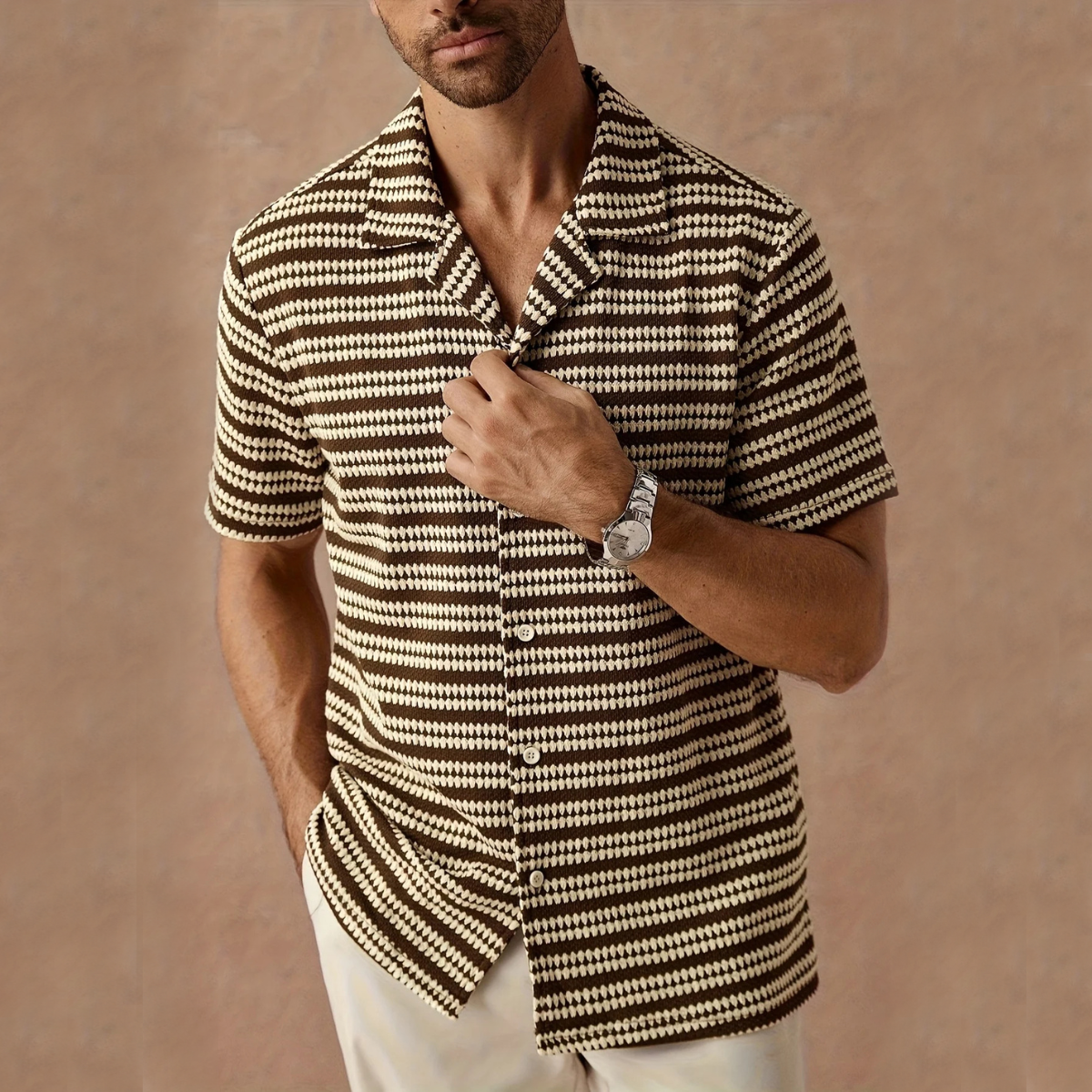 The Cambridge Men's Jacquard Striped Knit Shirt
