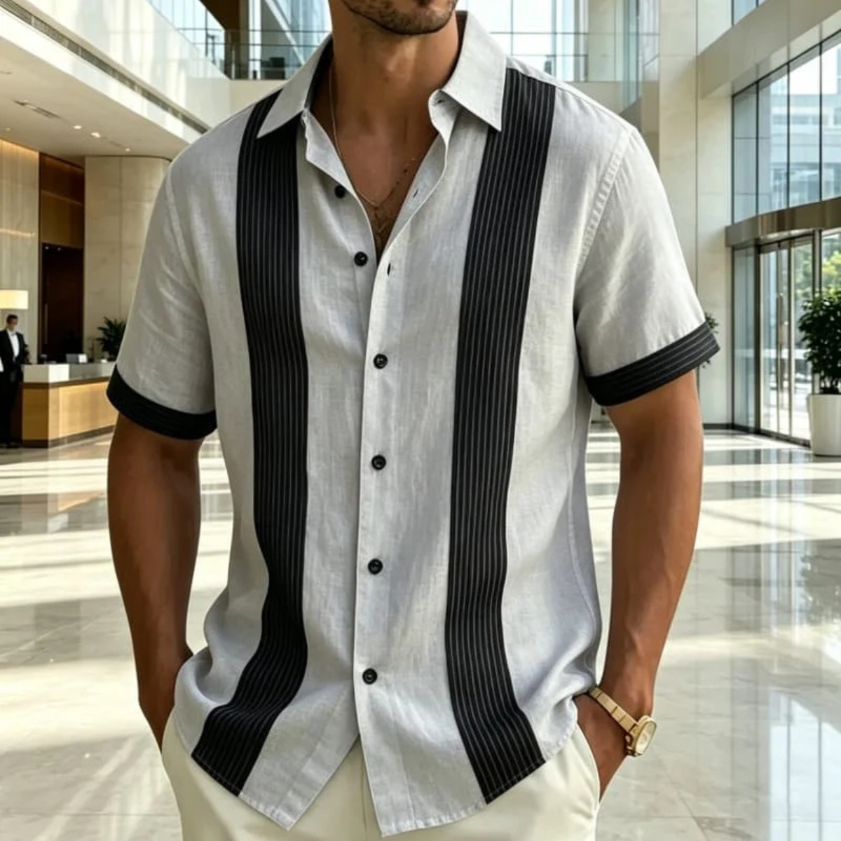The Westlake Men's Retro Vertical Stripe Button Up Shirt