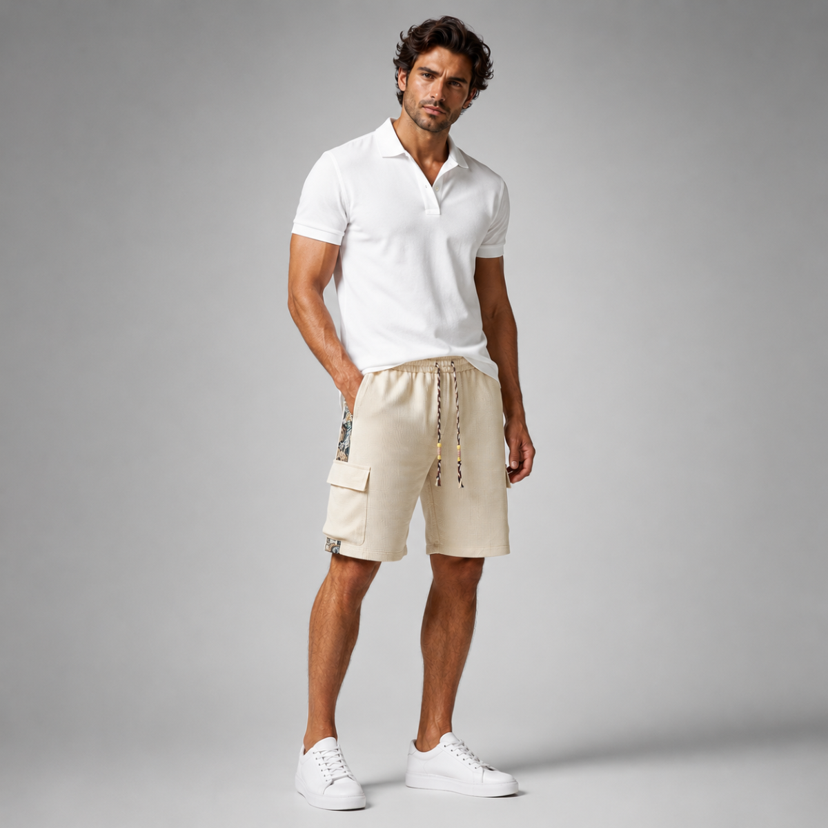 The Balmain Men’s Textured Casual Shorts Elastic Waist Drawstring Summer Shorts