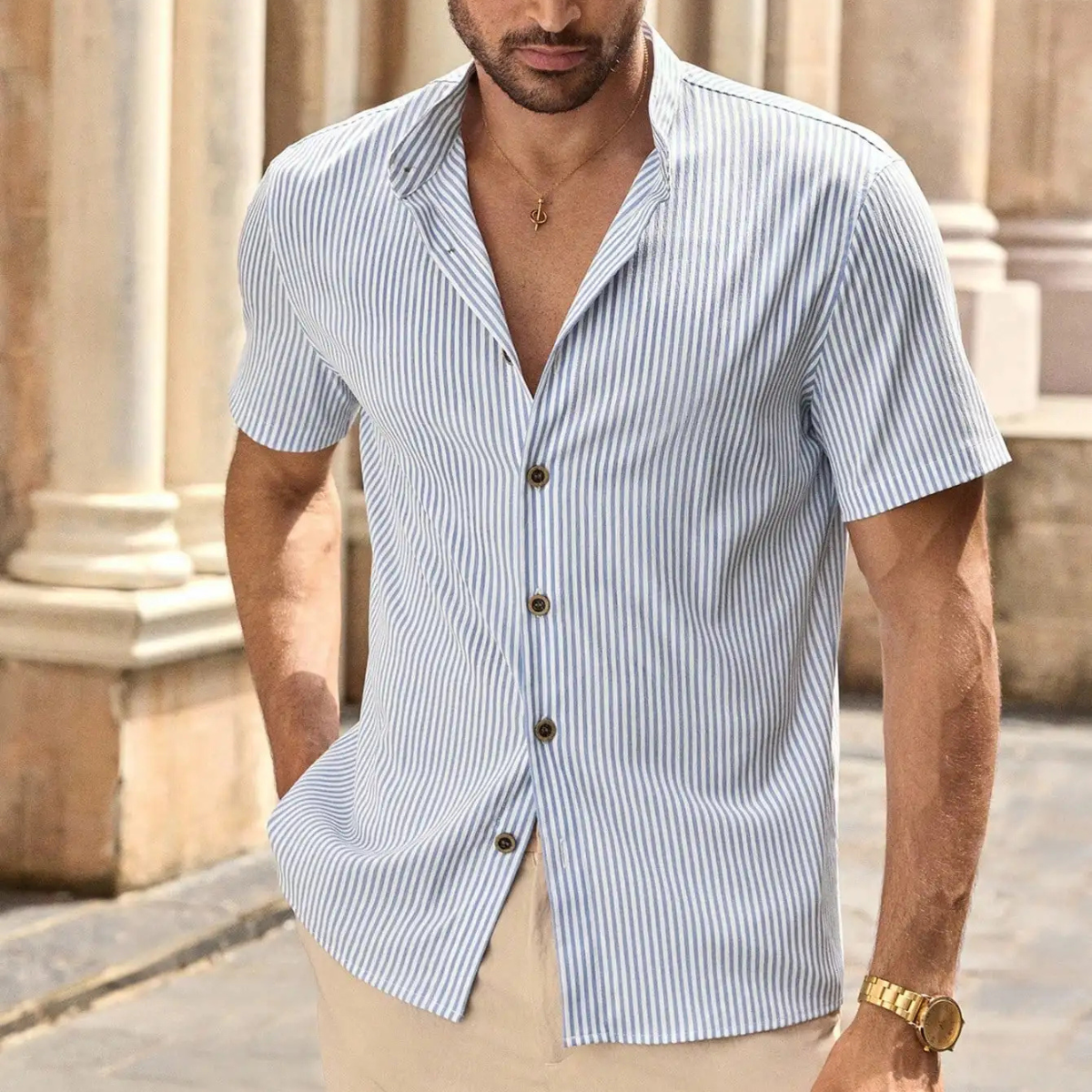 The Beacon Hill Men's Striped Button Down Beach Shirt