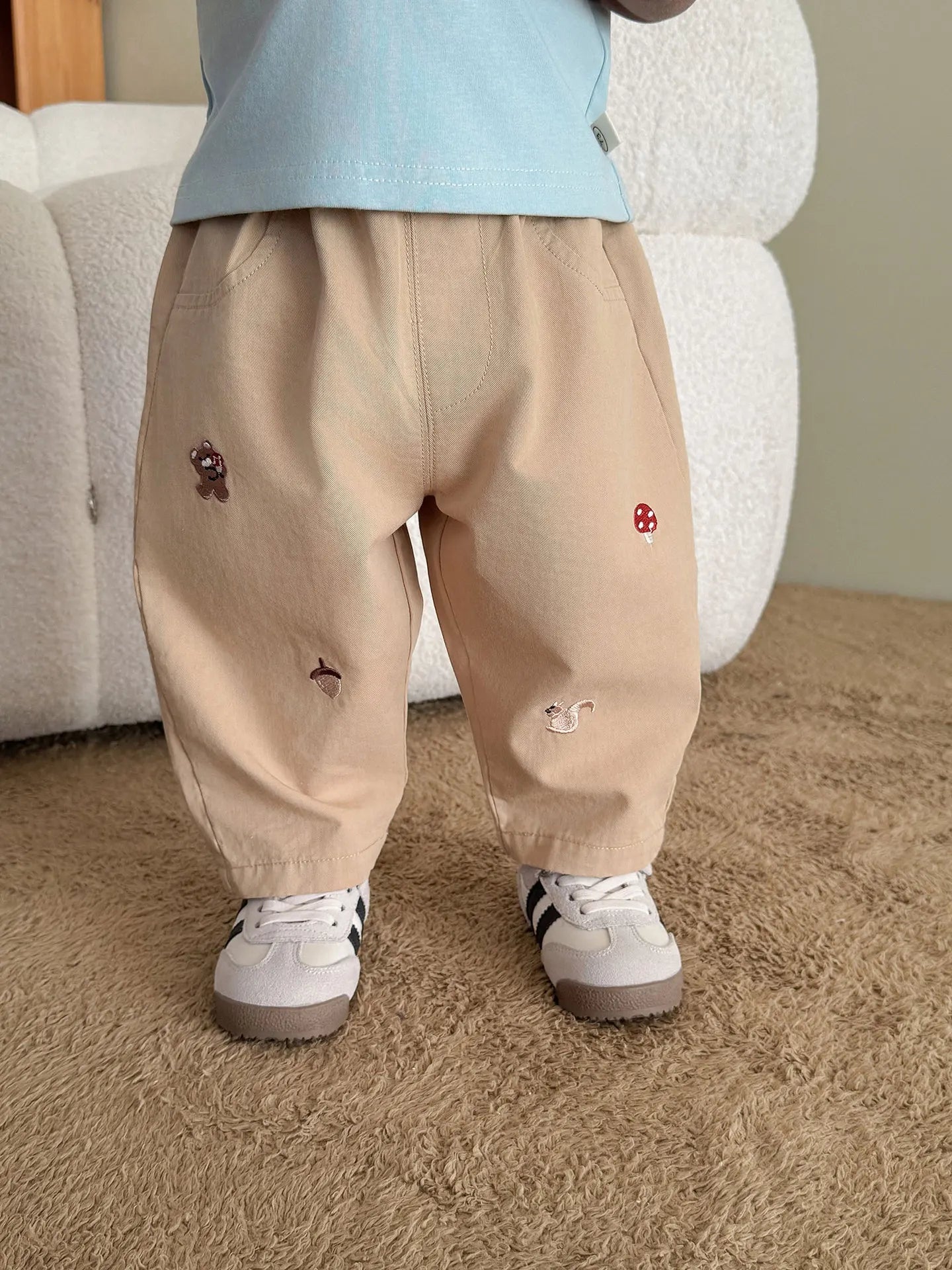 Baby Boys Embroidered Striped Harem Pants – Khaki