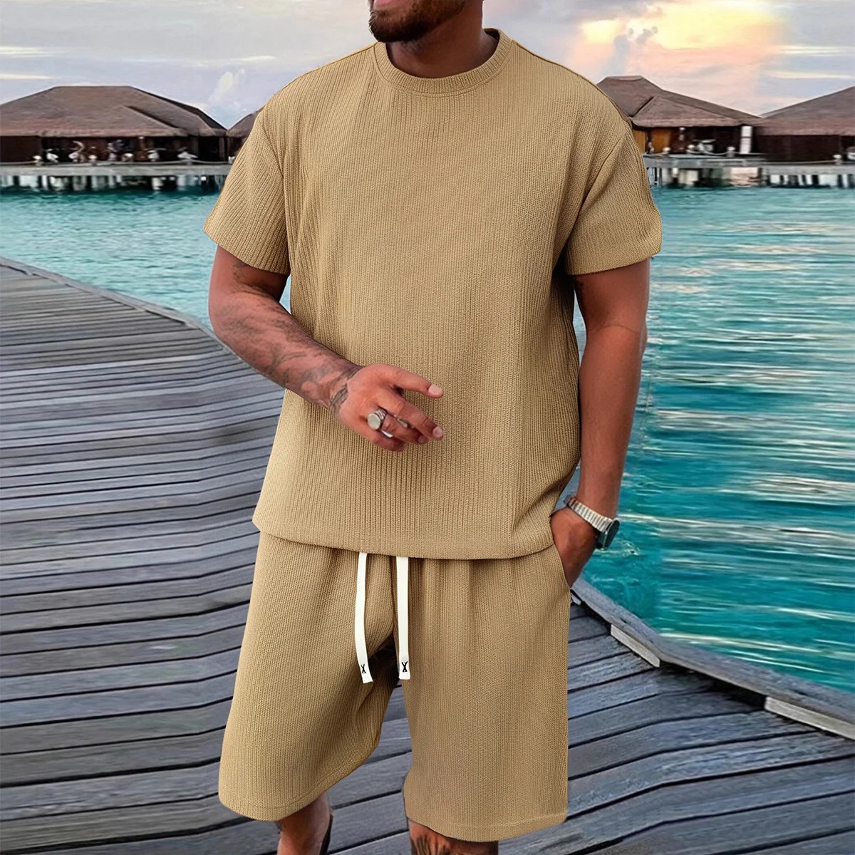 The Parma Men’s Summer Jacquard Set – T Shirt and Shorts