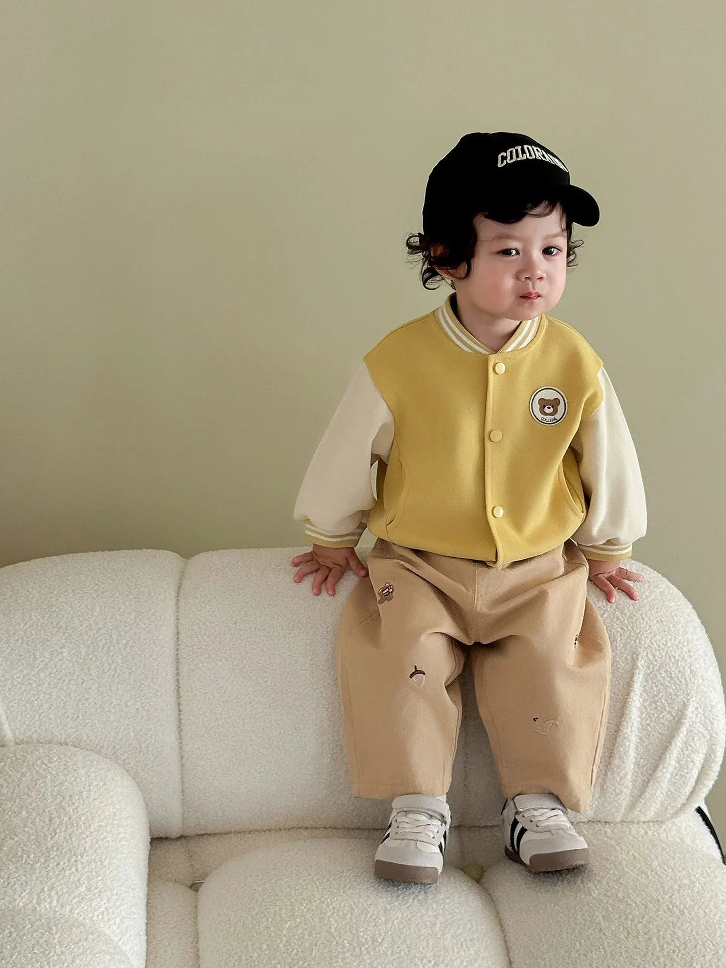 Baby Boys Embroidered Striped Harem Pants – Khaki