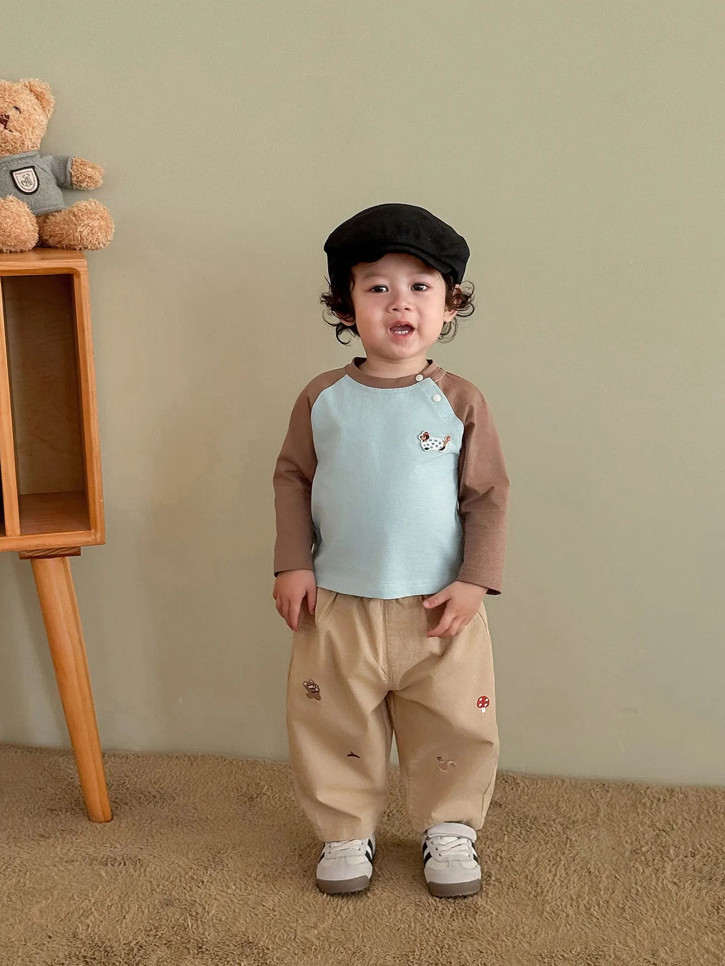 Baby Boys Embroidered Striped Harem Pants – Khaki