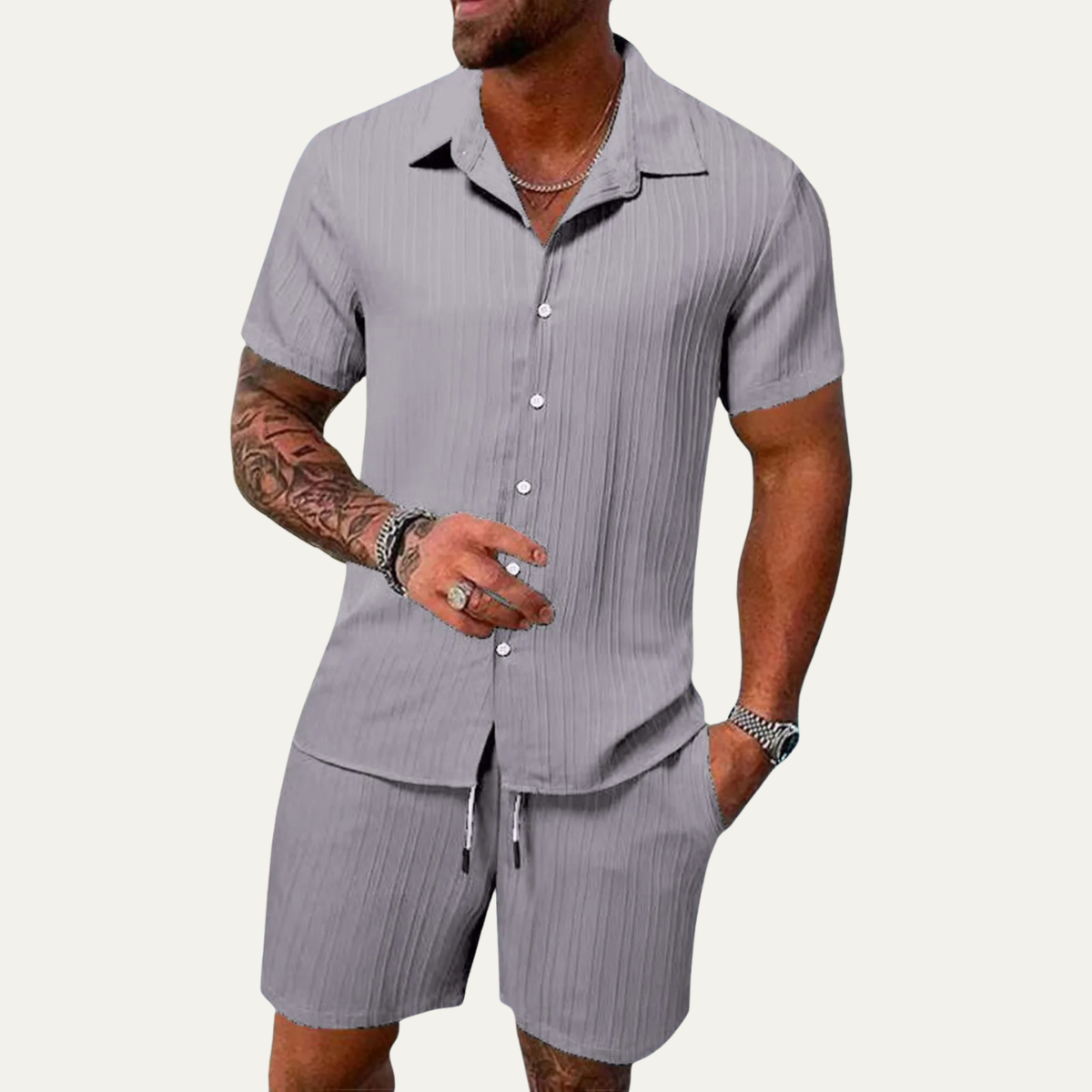 The Cedarfall Men’s Breathable Casual Summer Set – Shirt & Shorts