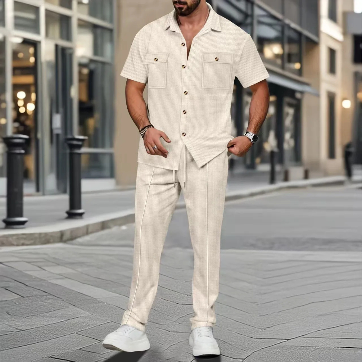 The Edgemont Men’s Casual Button Up Shirt & Pants Set