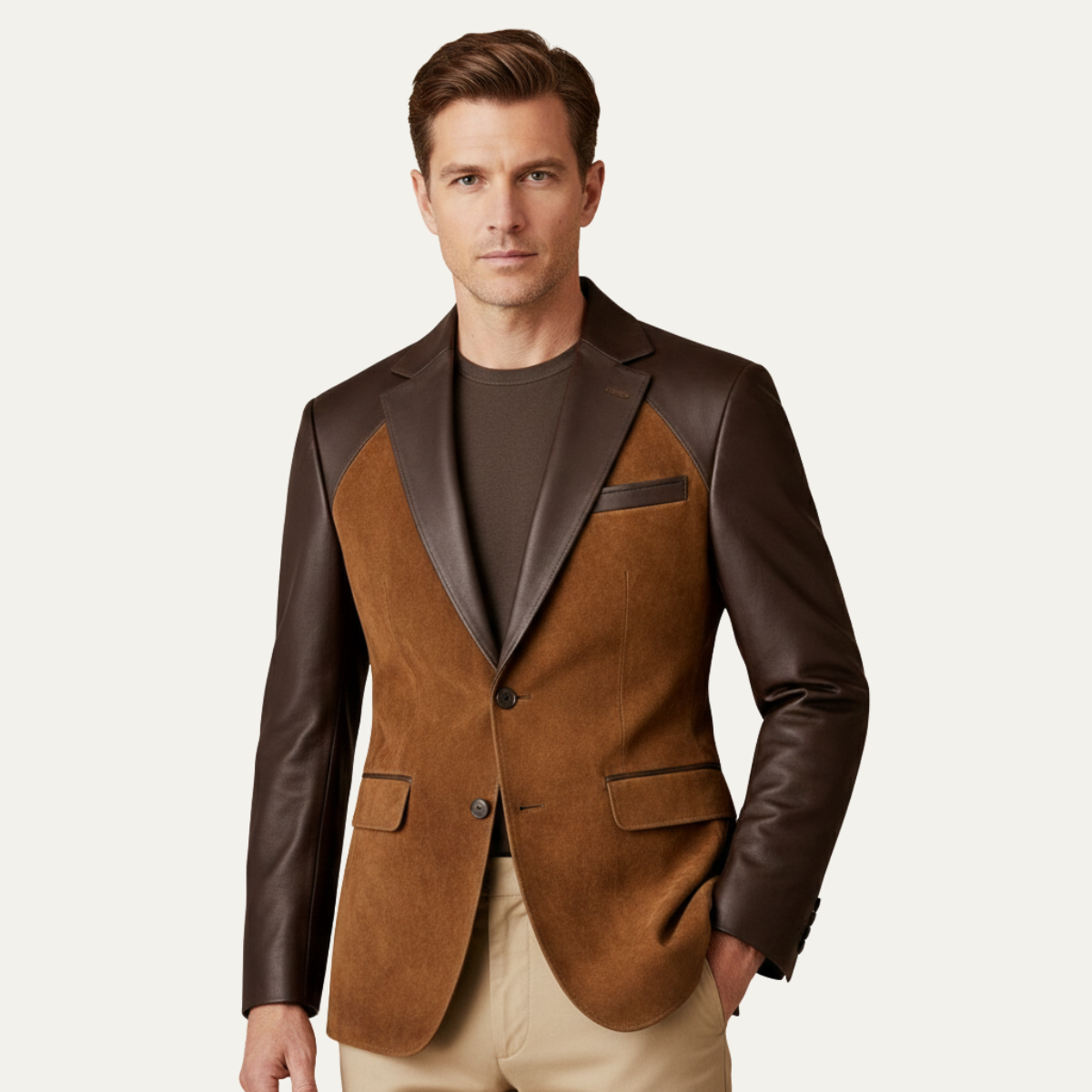 The Champagne Men’s Two Tone Faux Leather Look Blazer Jacket