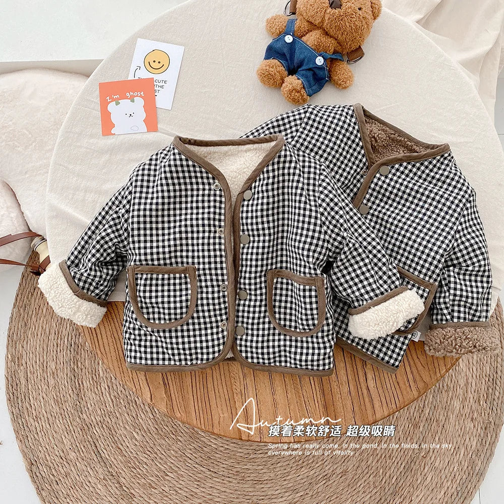 Unisex Plaid Fleece Reversible Sherpa Jacket