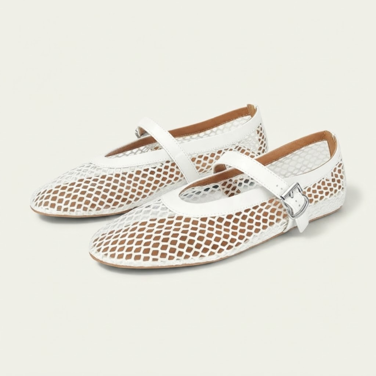 Women's Mesh Ballet Flats with Buckle Strap