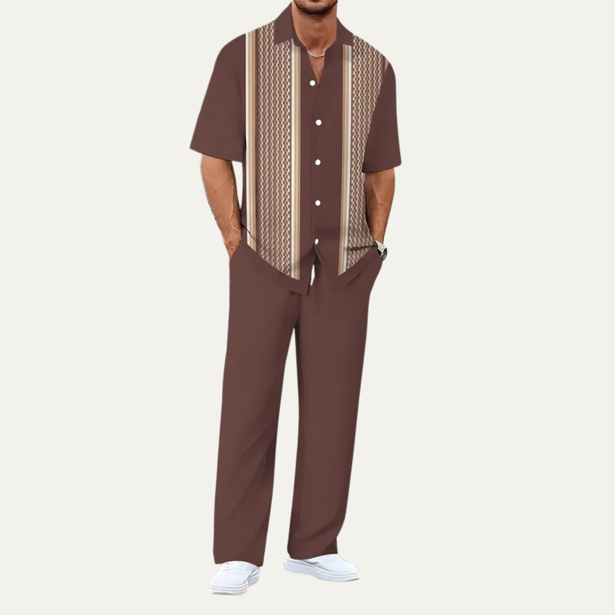 The Cortona Men’s Lightweight Striped 2 Piece Outfit Set – Shirt and Pants