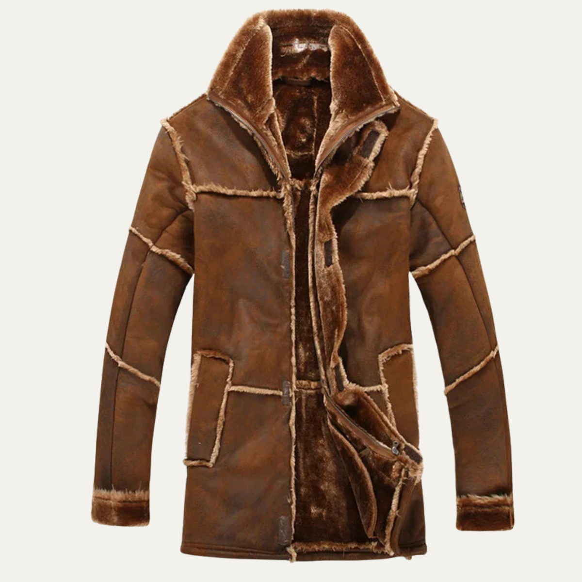 The Kingsley Men’s Shearling Suede Leather Coat – Winter Warm Jacket