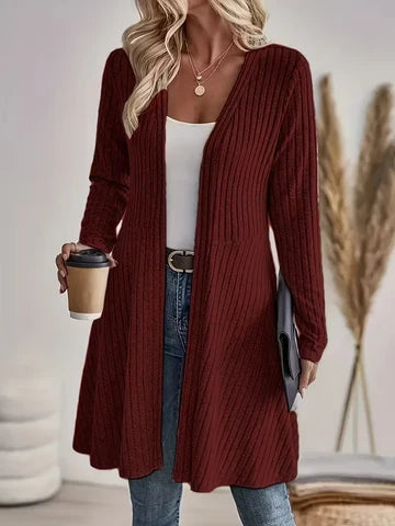 Women's Casual Ribbed V Neck Long Cardigan
