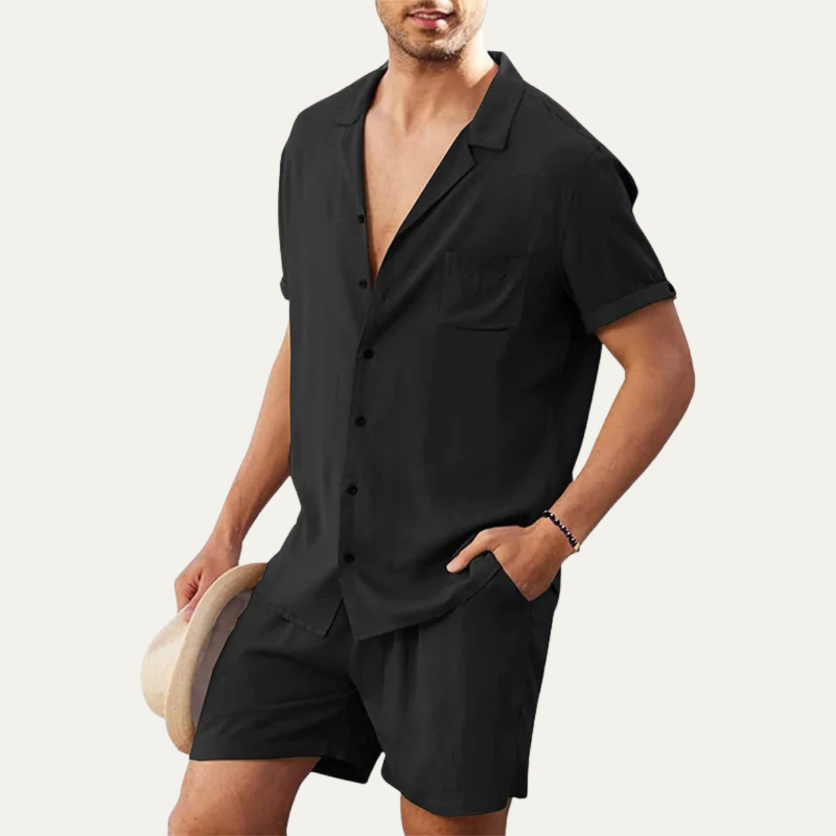 The Riverwood Men’s Cotton Blend Linen Shirt & Shorts Set