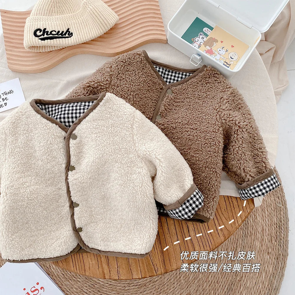 Unisex Plaid Fleece Reversible Sherpa Jacket