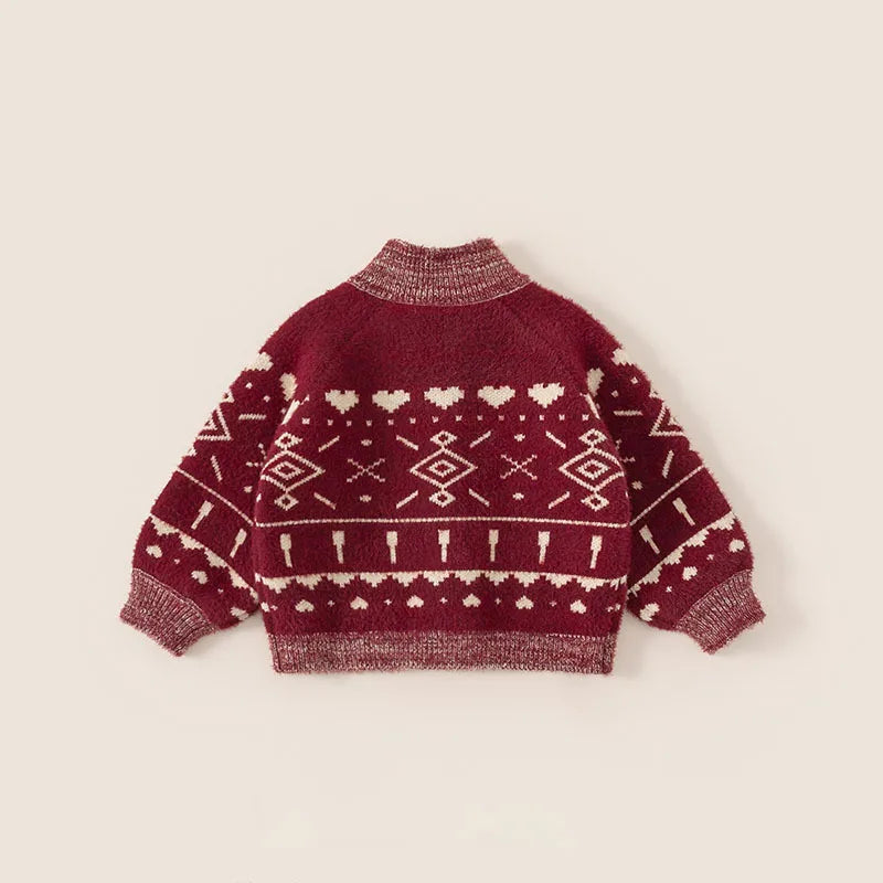 SoHo Kids Fair Isle Button Up Winter Knit Cardigan