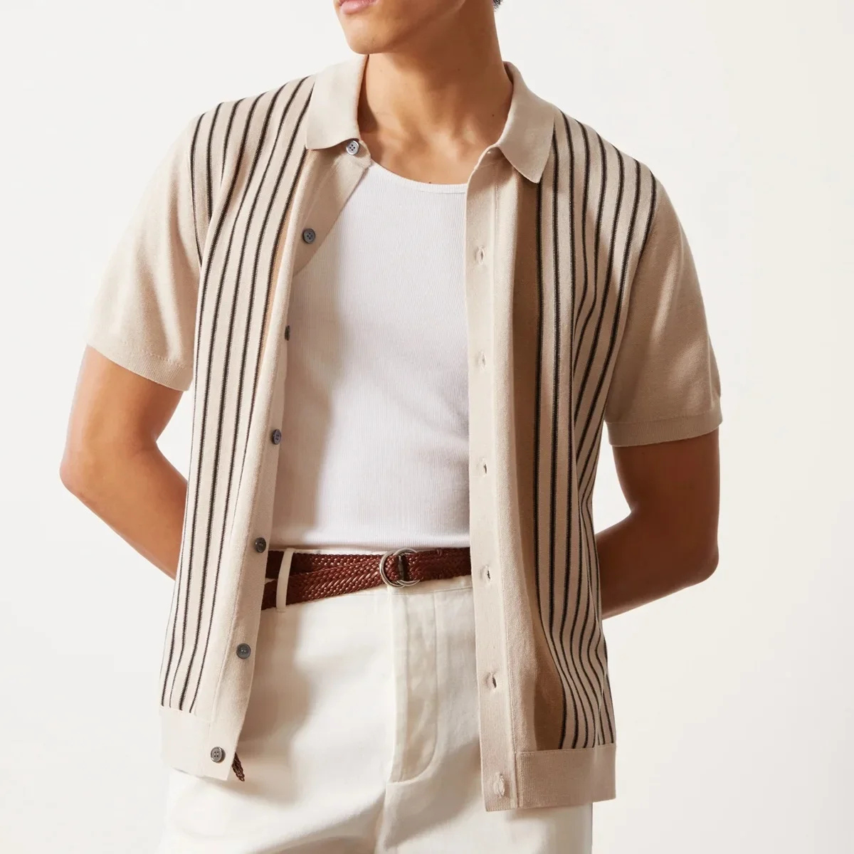 The Austin Men's Vertical Stripe Knit Polo Shirt