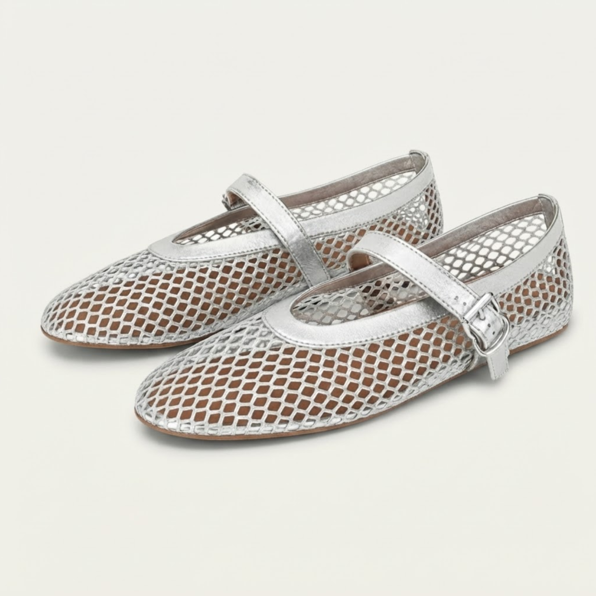 Women's Mesh Ballet Flats with Buckle Strap
