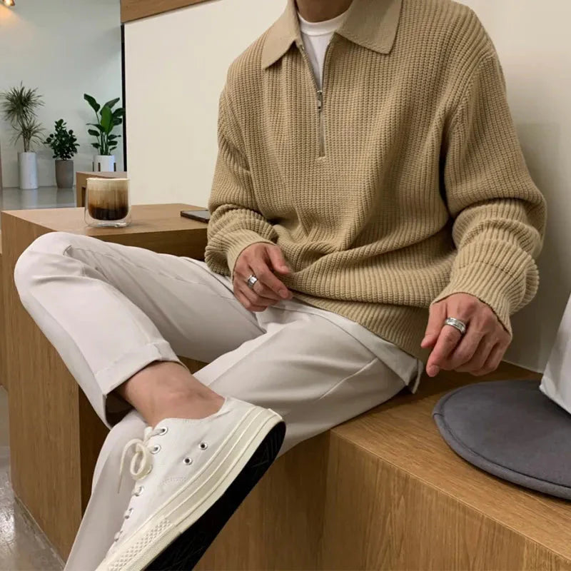 The Siena Men's Half Zip Knit Ribbed Sweater