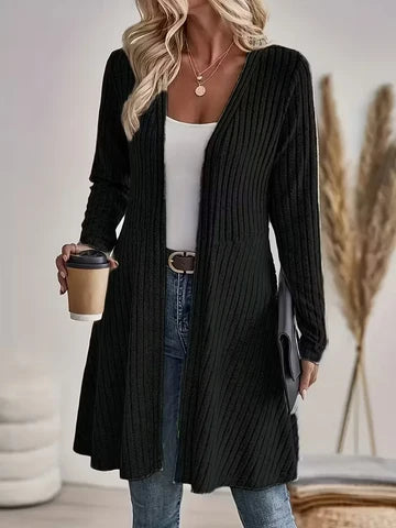 Women's Casual Ribbed V Neck Long Cardigan