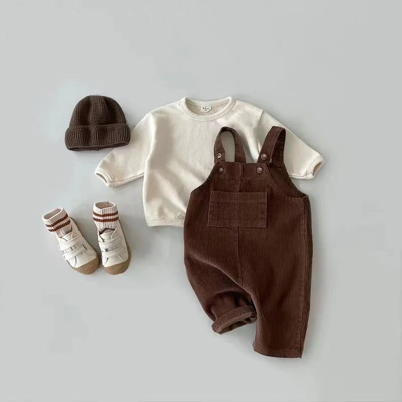 Unisex Corduroy Overalls Romper – Brown