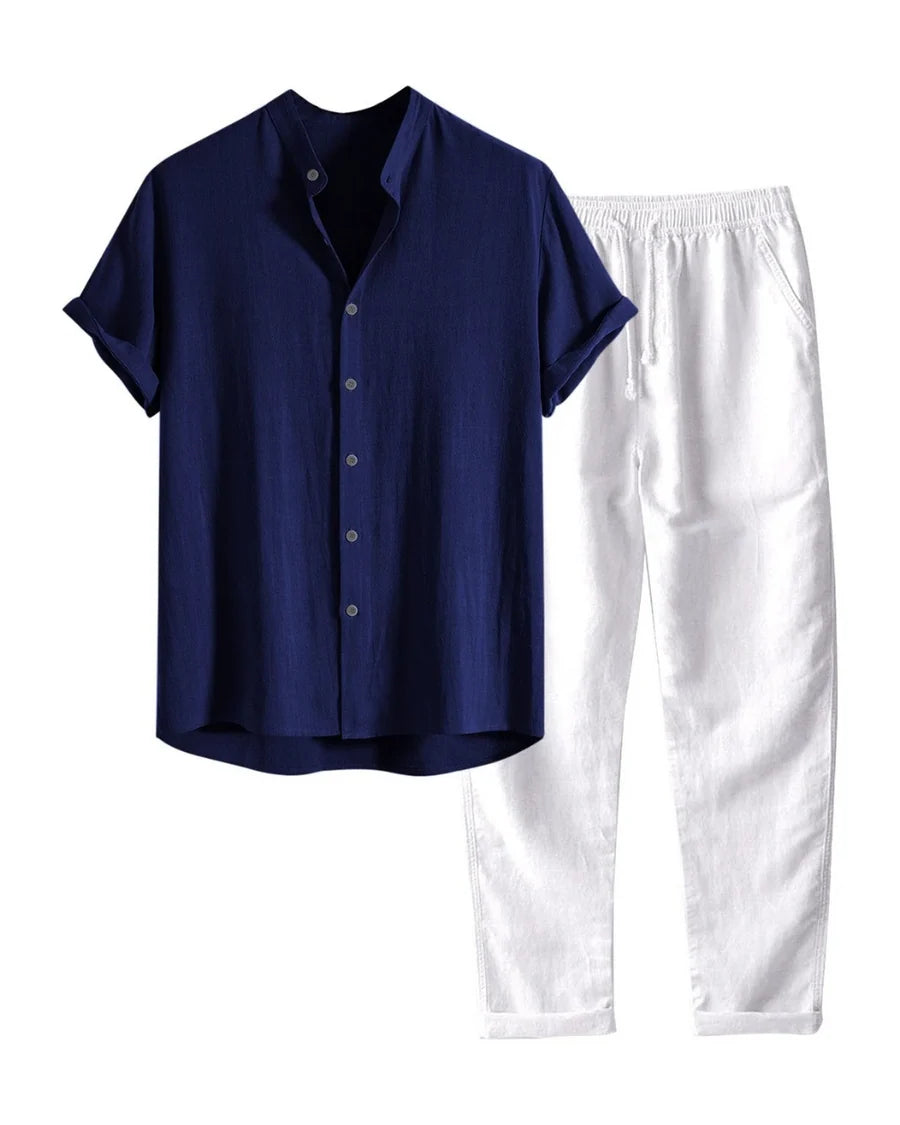 The Brentwood Men's Short Sleeve Linen Shirt & Drawstring Pants Set