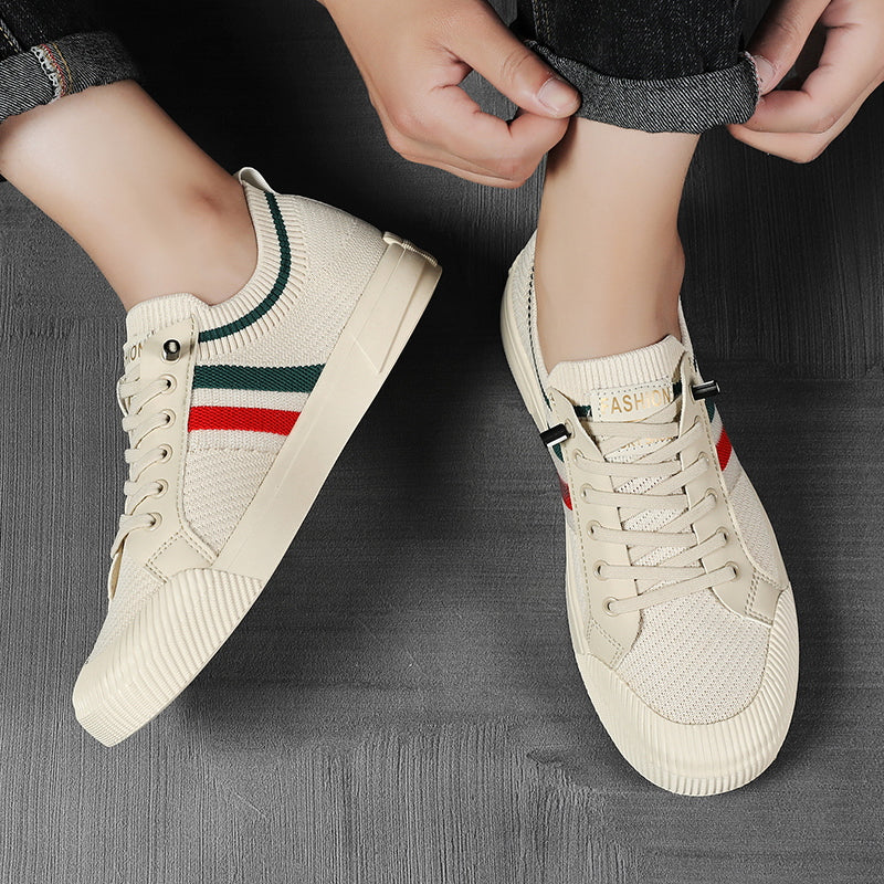 Knit Lace Up Sneakers with Striped Detail