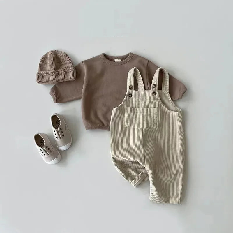 Unisex Corduroy Overalls Romper – Beige