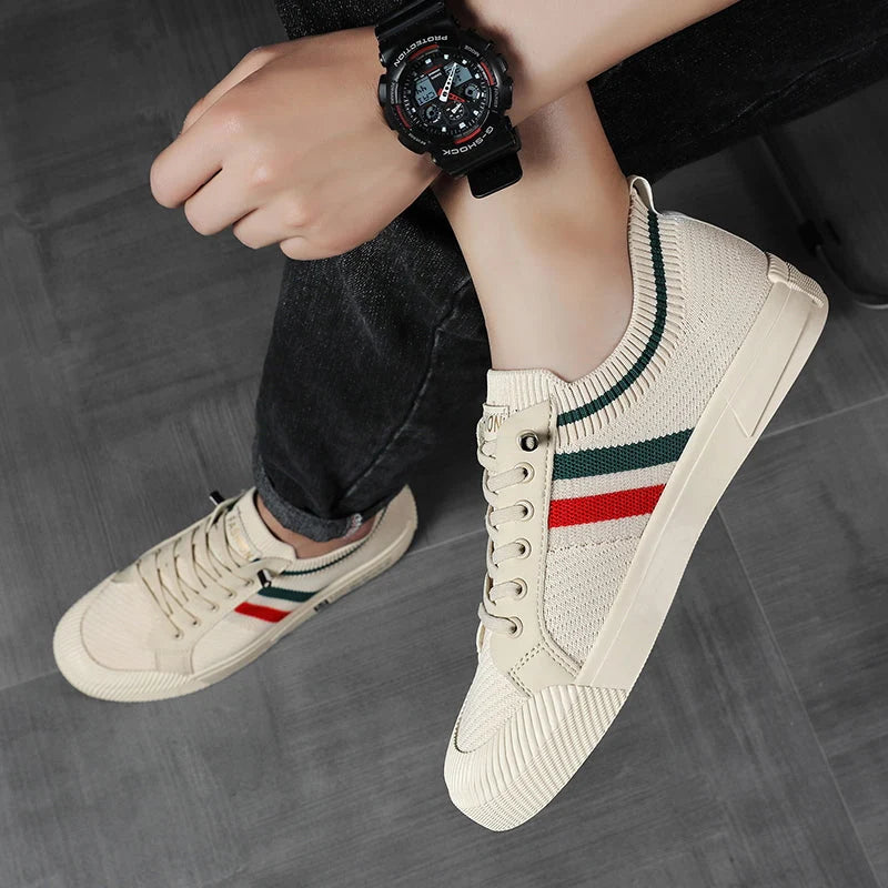 Knit Lace Up Sneakers with Striped Detail
