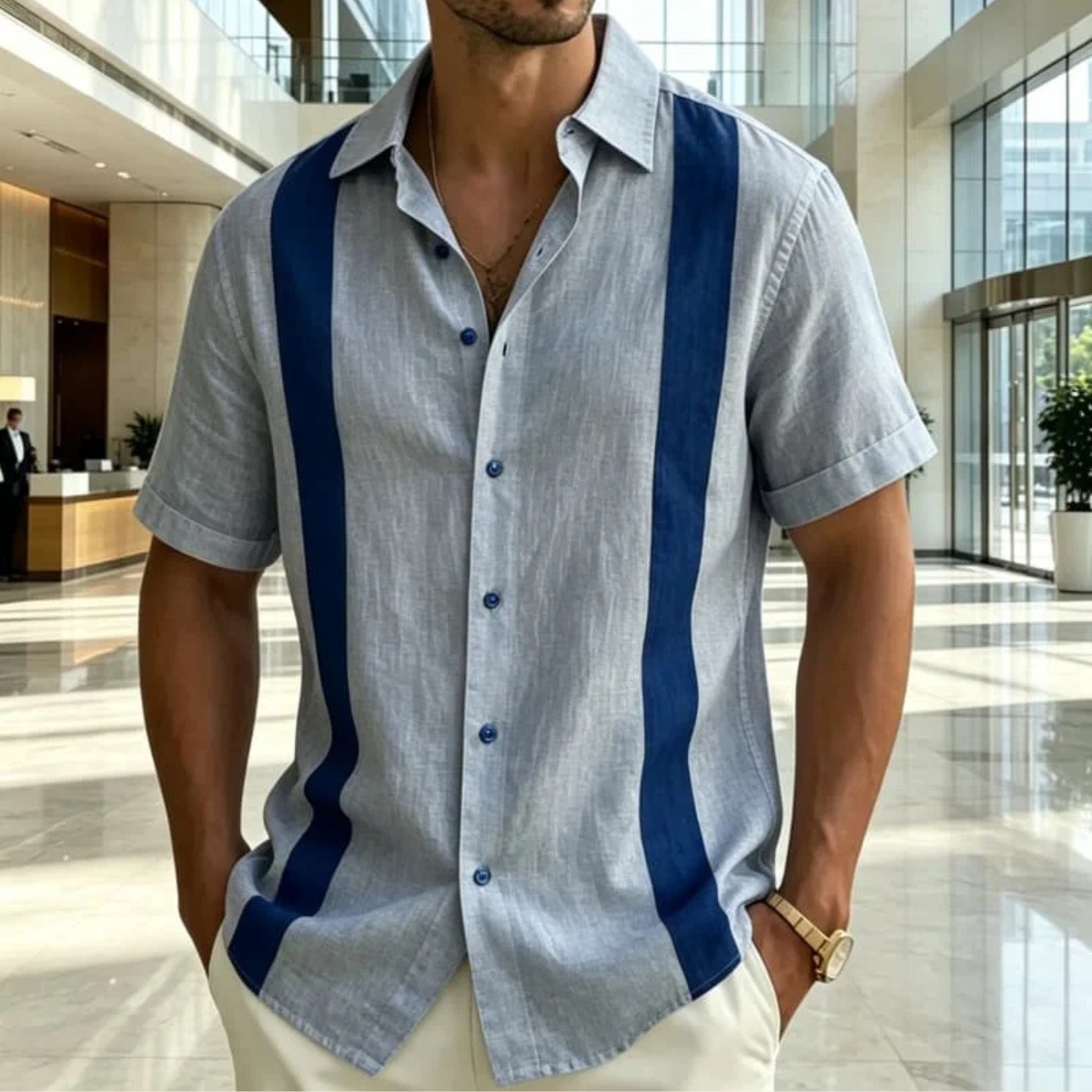 The Westlake Men's Retro Vertical Stripe Button Up Shirt