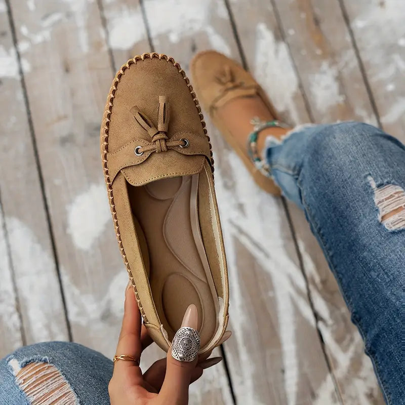 Blue Tassel Loafers with Stitching and Flat Sole