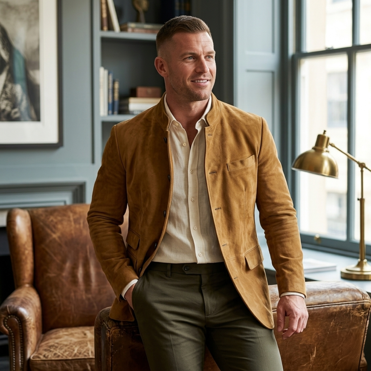 The Belmont Men’s Casual Suede Blazer Jacket – Single Breasted Button Coat