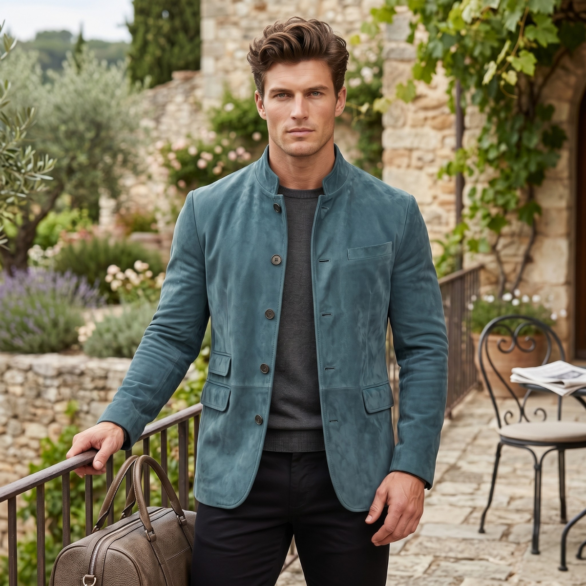 The Belmont Men’s Casual Suede Blazer Jacket – Single Breasted Button Coat