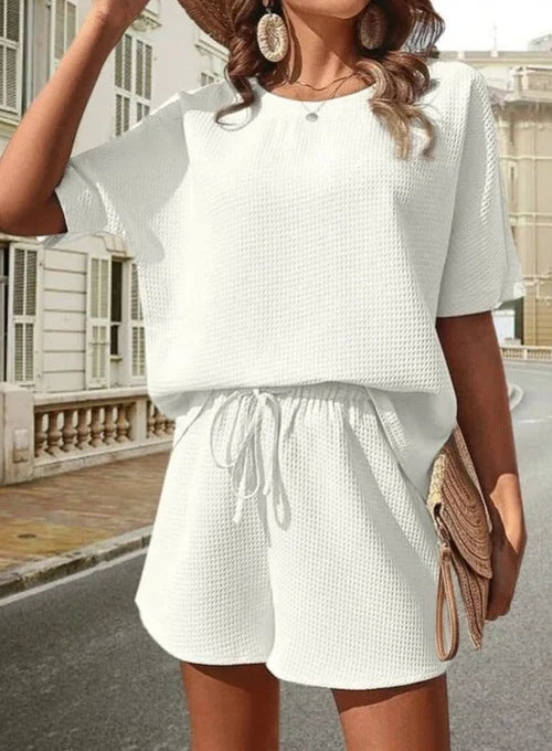 Women's Ribbed Two Piece Set with Relaxed Top and Drawstring Waist
