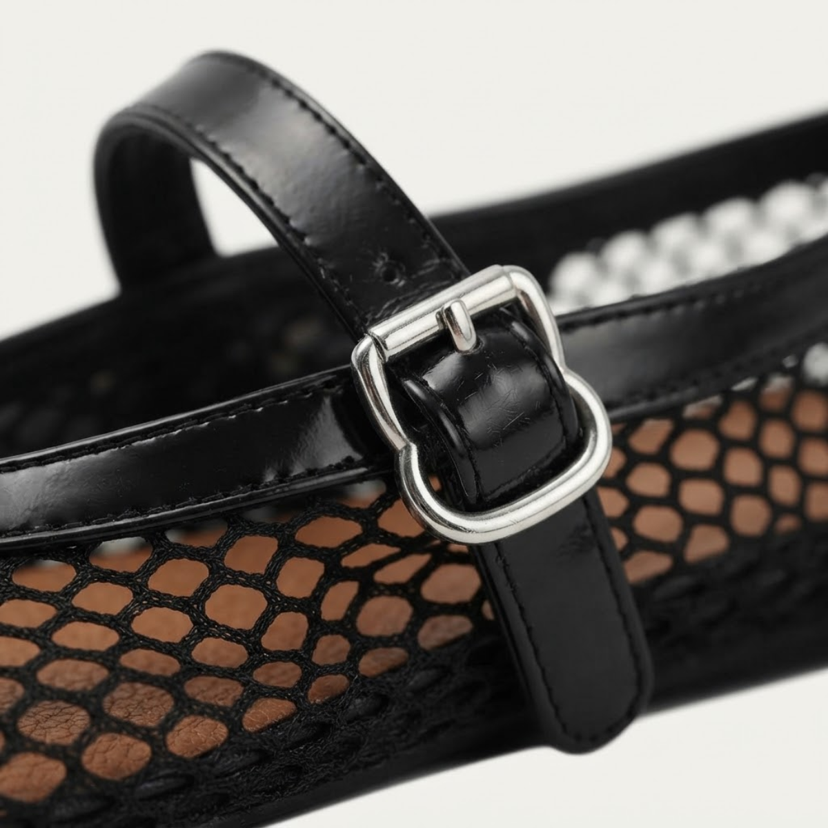 Women's Mesh Ballet Flats with Buckle Strap