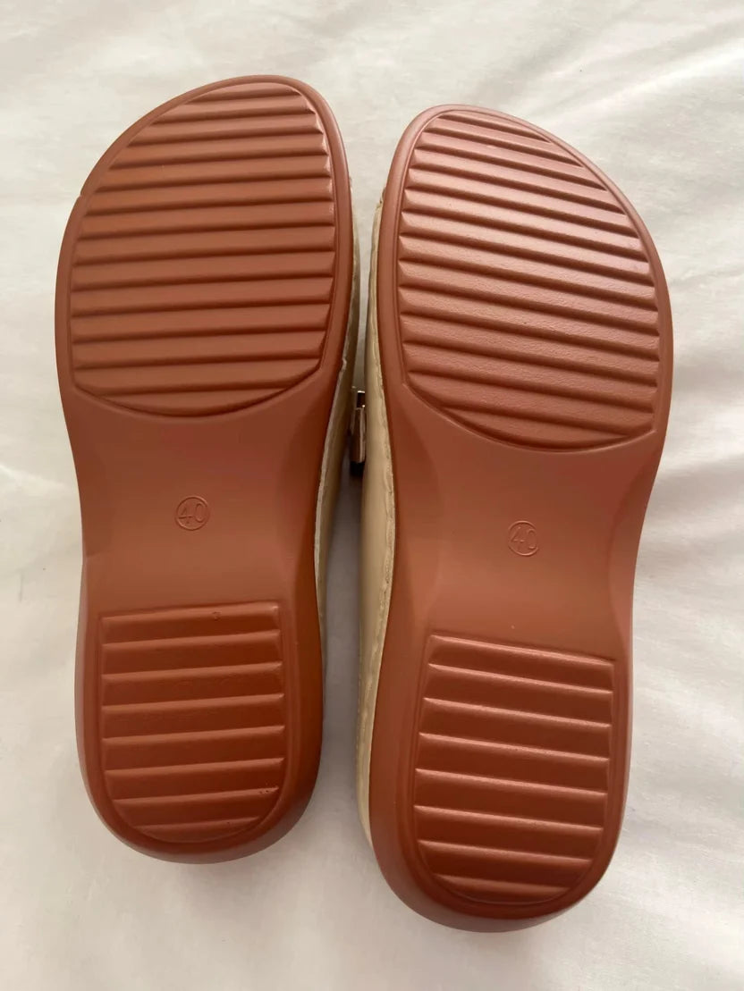Comfort Wedge Slide Sandals with Metallic Buckle Detail