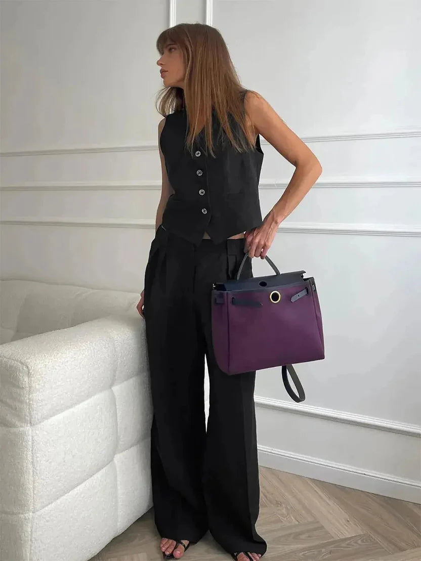 Orange Two Piece Vest and Wide Leg Pants Set