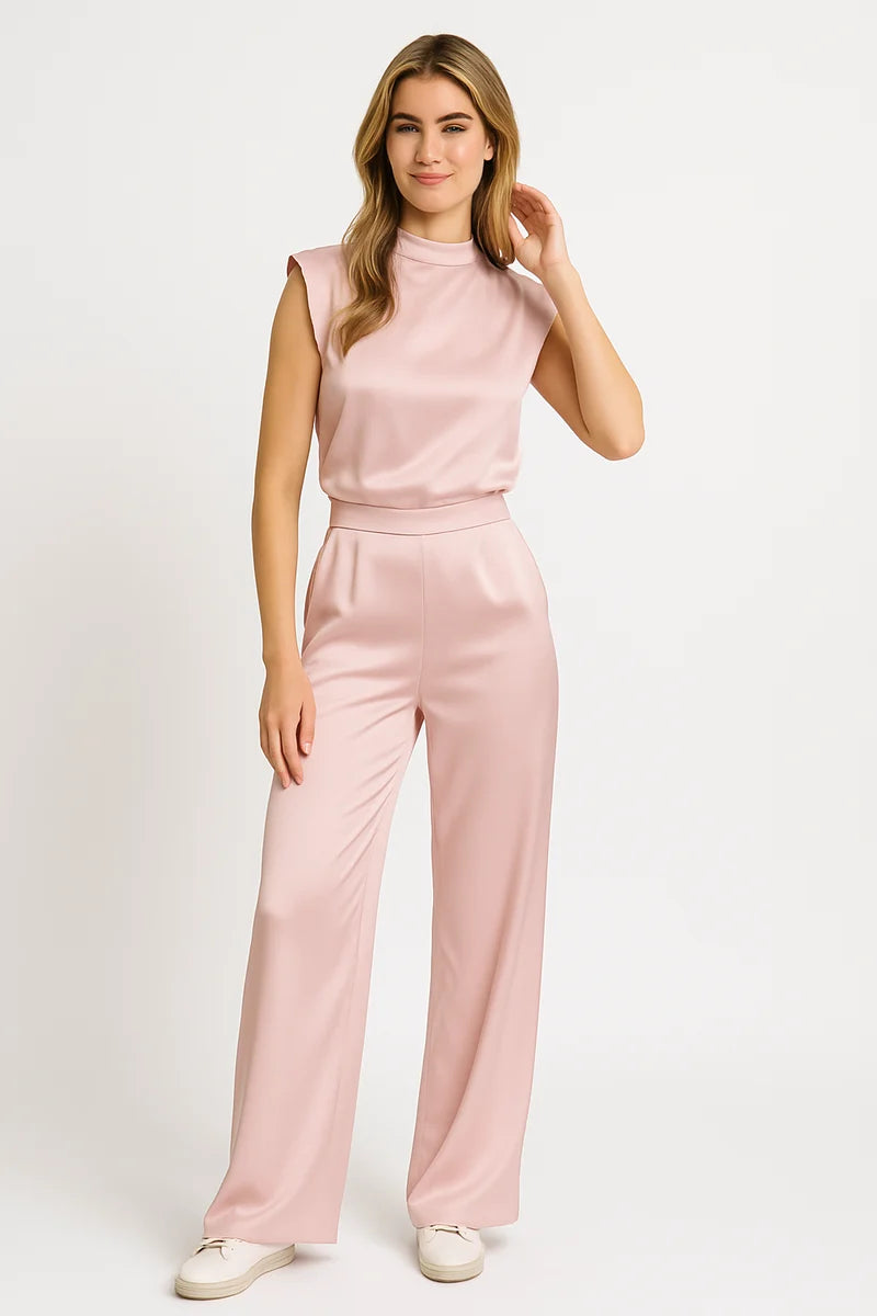 Women's Elegant Jumpsuit with Mock Neck and Structured Shoulders