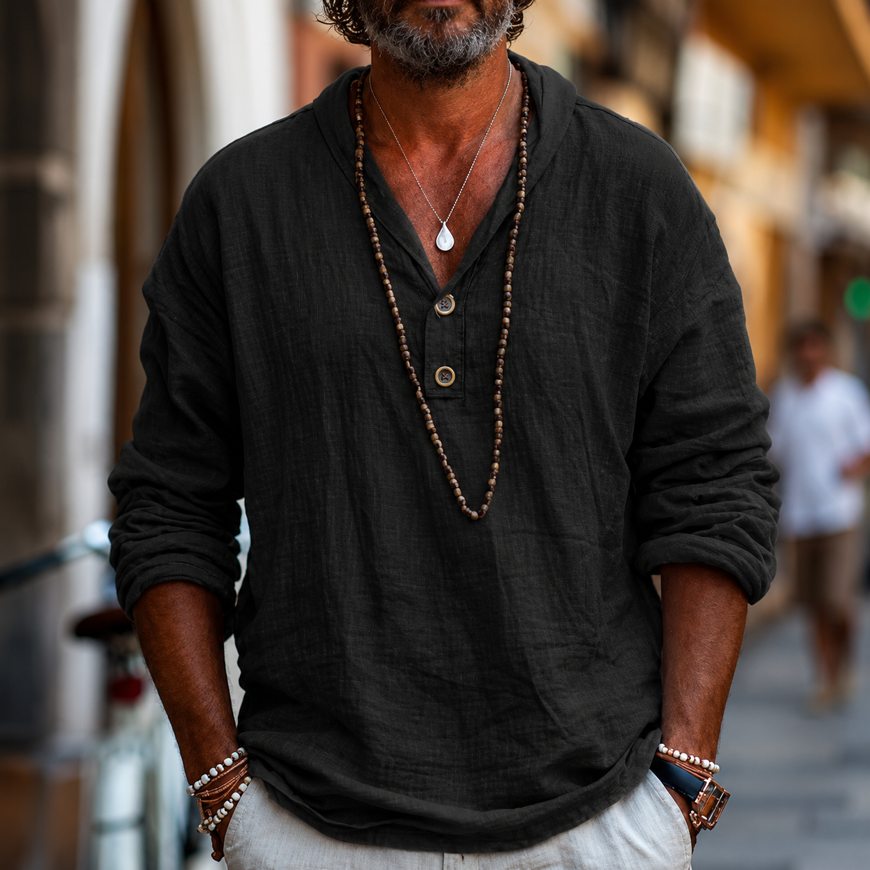 The Trieste Men's Relaxed Fit Linen V Neck Shirt