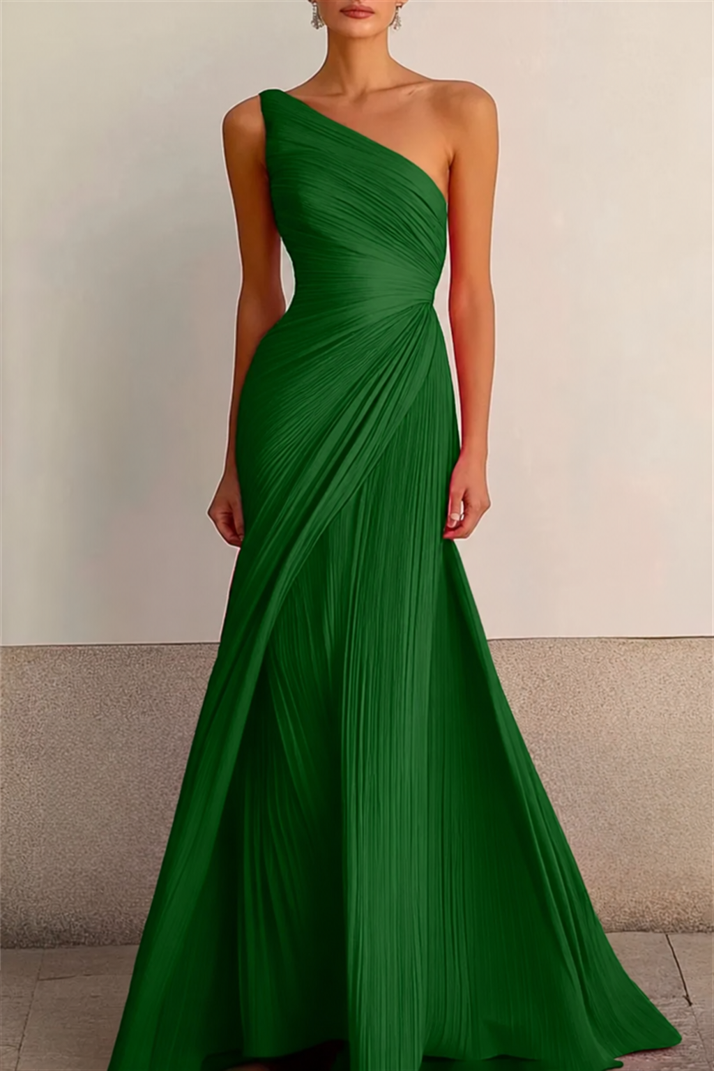 Women's Asymmetric Pleated Gown, Full Length