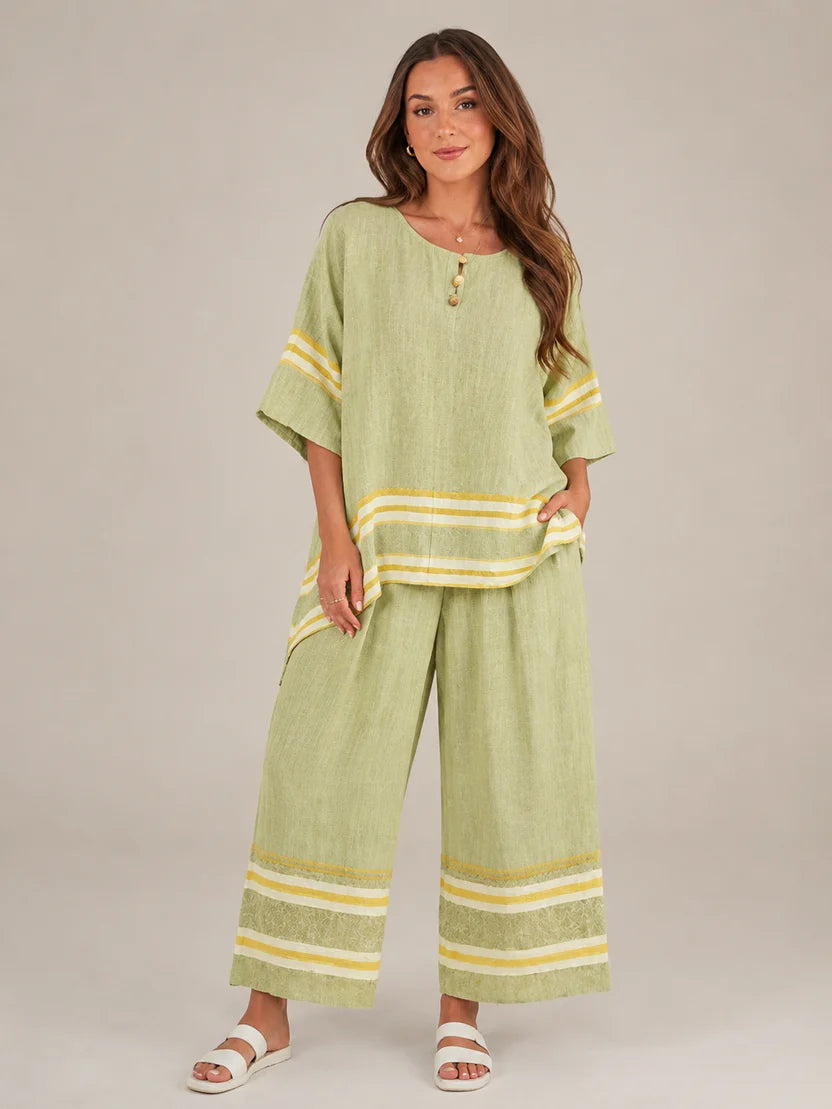 Women's Striped Asymmetrical Top and Wide Leg Culottes Set