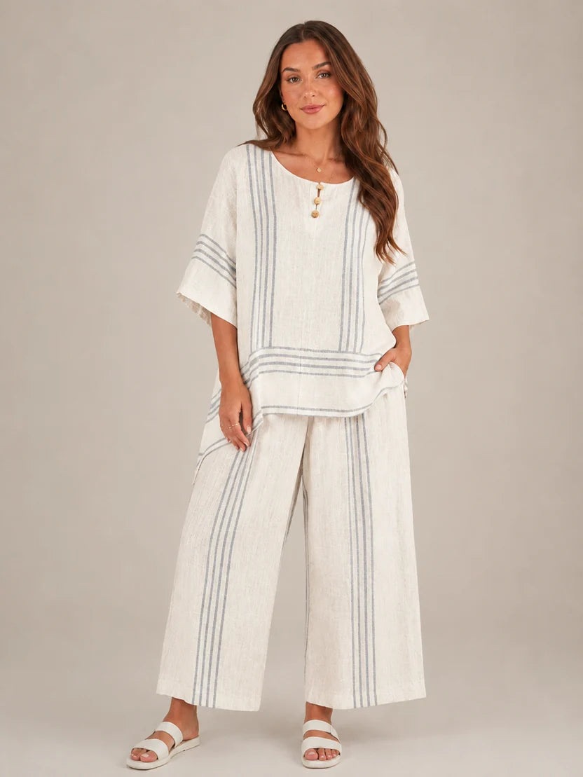 Women's Striped Asymmetrical Top and Wide Leg Culottes Set