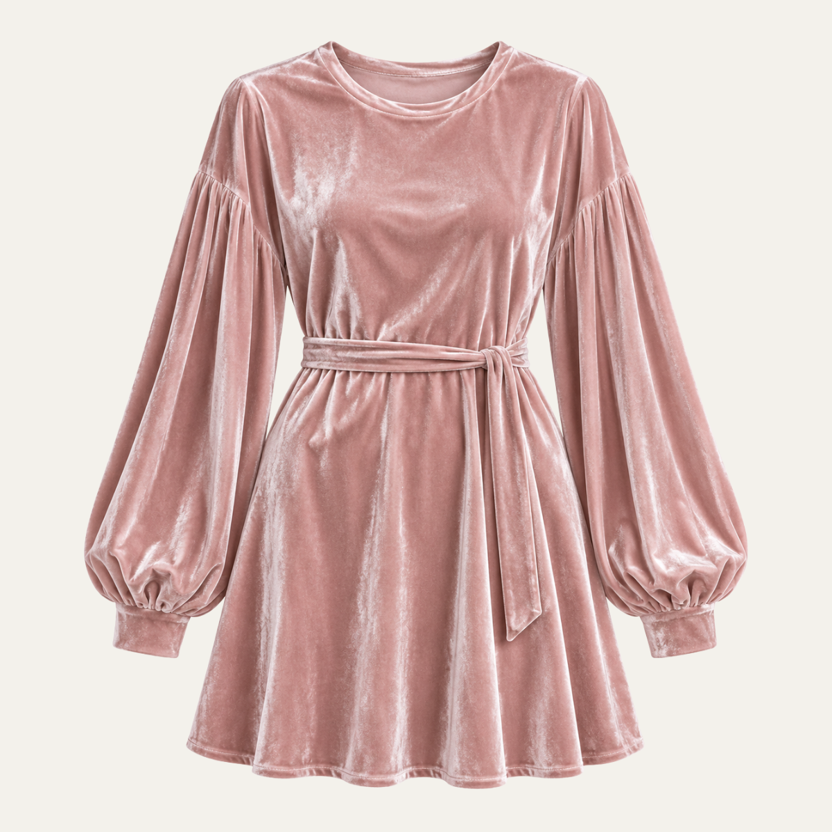Women's Velvet Dress with Belt, A Line