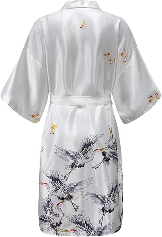 Women's Printed Satin Robe, Knee Length