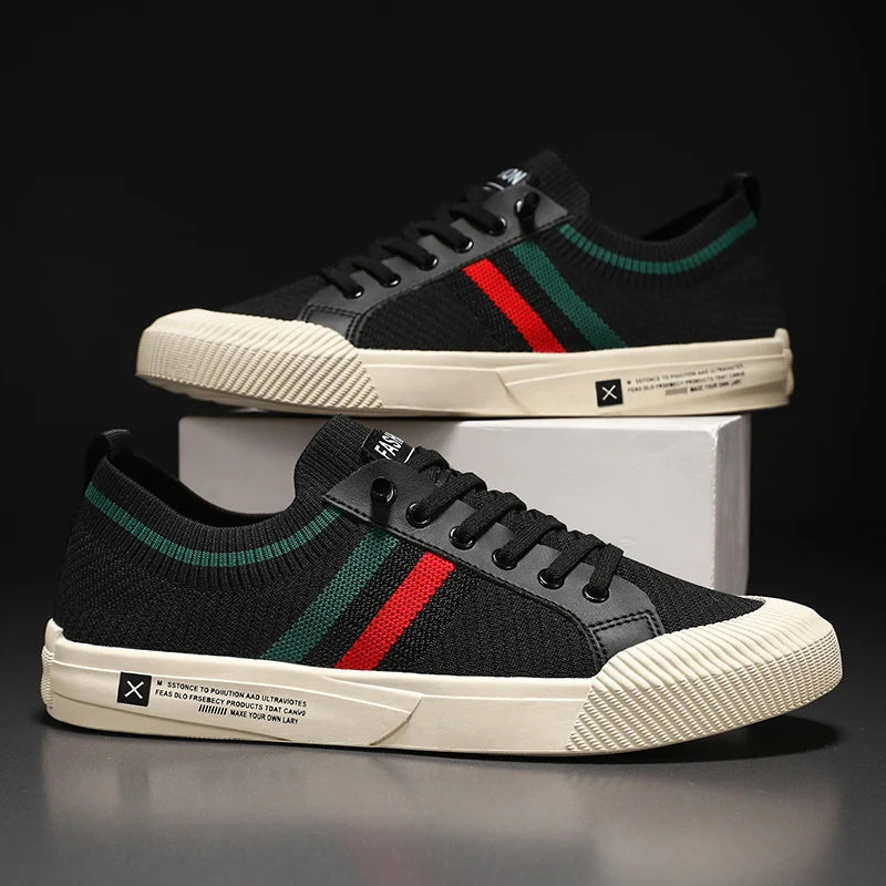 Knit Lace Up Sneakers with Striped Detail